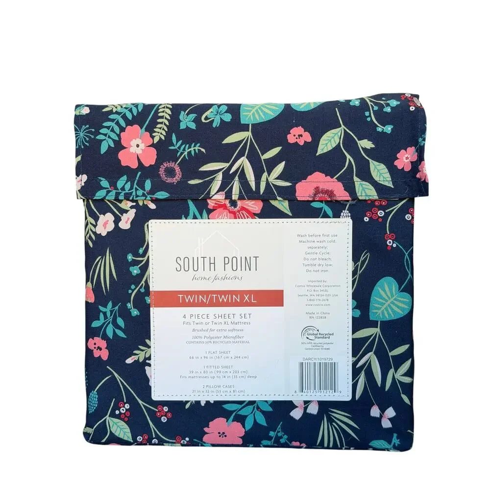 South Point Home Fashions TWIN / TWIN XL  4-PIECE Sheet Set, Navy Darcy Floral